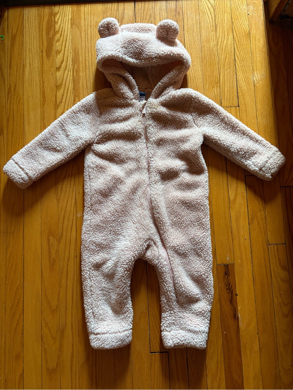 Old Navy Plush Teddy Fleece One-Piece in Light Pink with Hood